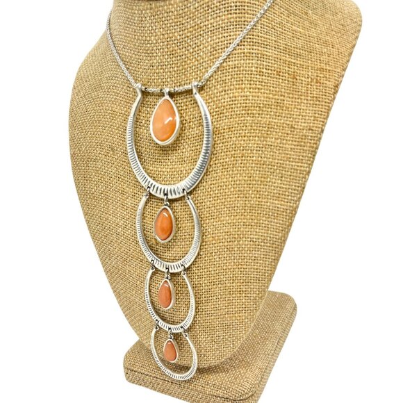 LUCKY BRAND PINK GEM STONE MOTHER OF PEARL CASCADING PENDANT NECKLACE STATEMENT - Picture 3 of 16